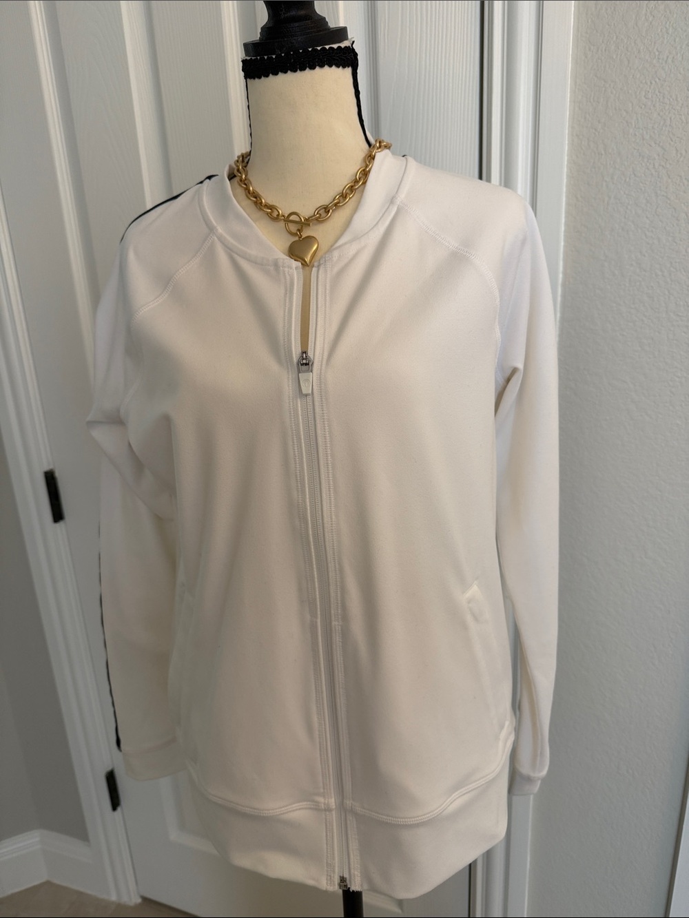 Talbots White Zip-Front Bomber Jacket